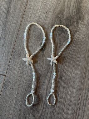 Beach Beaded Starfish Hand Chain Anklet in Iridescent White Wedding beach Photos